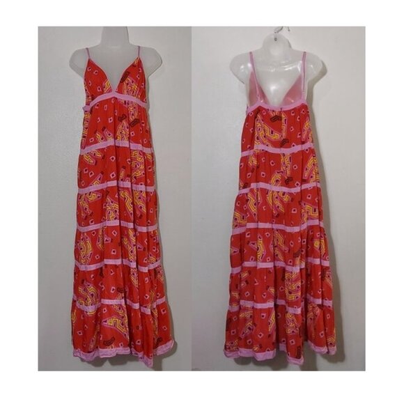 Farm Rio Red Tiki Bananas Tiered Maxi Sundress - Large - Great Condition - Picture 4 of 11